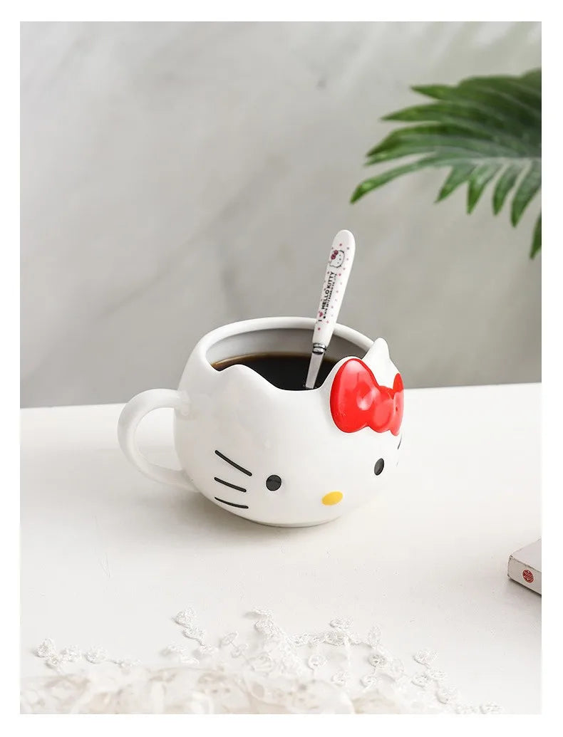Anime Sanrio Hello Kitty Ceramic Mug Milk Coffee Cup Kawaii Home Cute Cartoon Shape Embossed Mug Couple Water Cup Breakfast cup