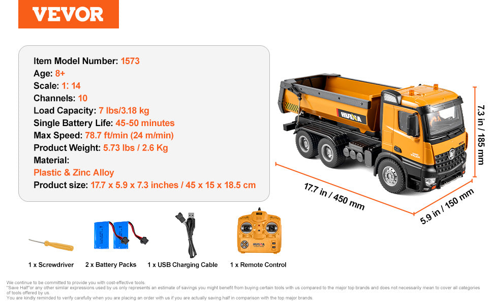 VEVOR RC Excavator Dumper Car Remote Control Engineering Vehicle Crawler Truck Bulldozer Toys for Boys Kids Christmas Gifts