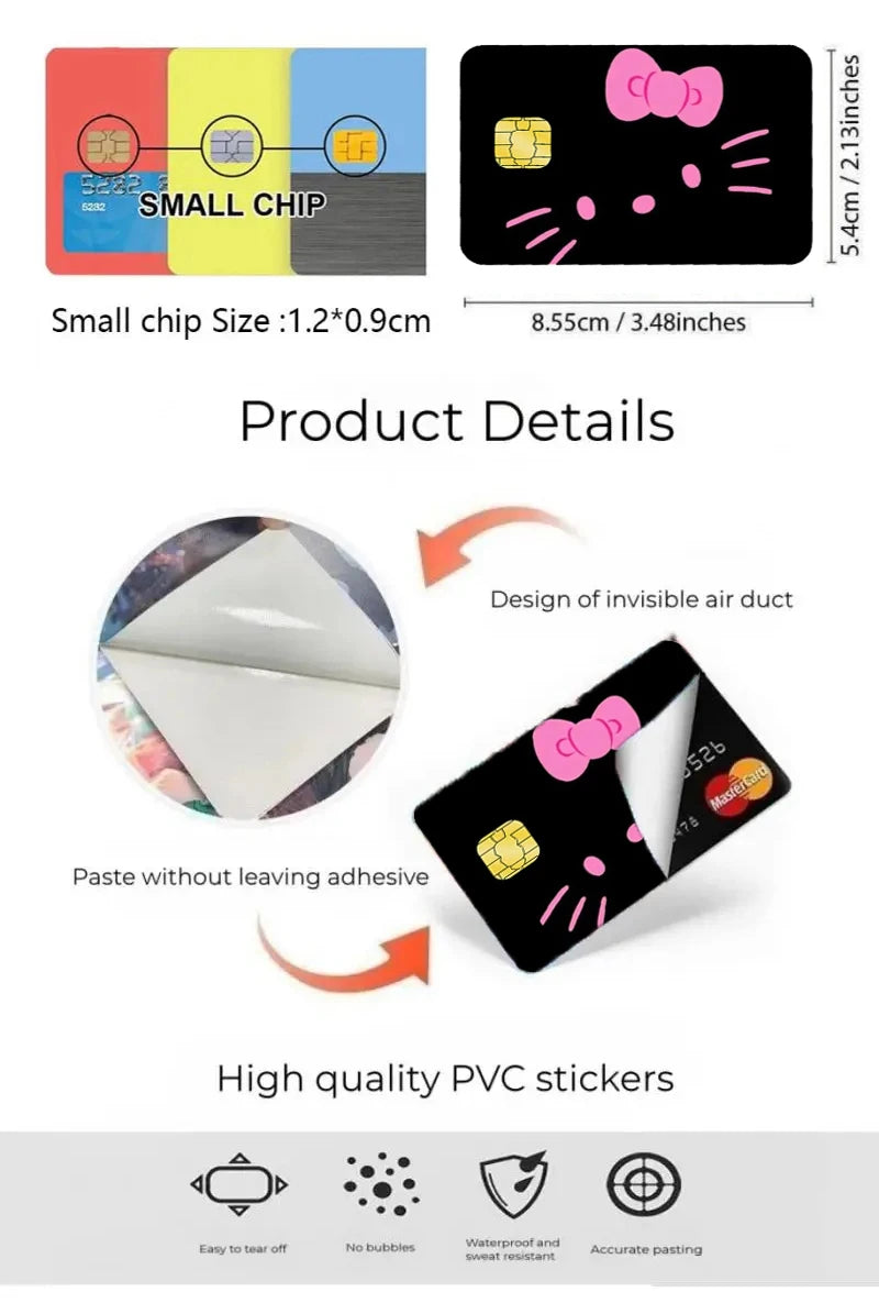 5pcs/set Sanrios Hello Kitty Credit Debit Card Sticker Anime Pochacco Diy Waterproof Poker Sticker Film Tape Skin for Small Chip