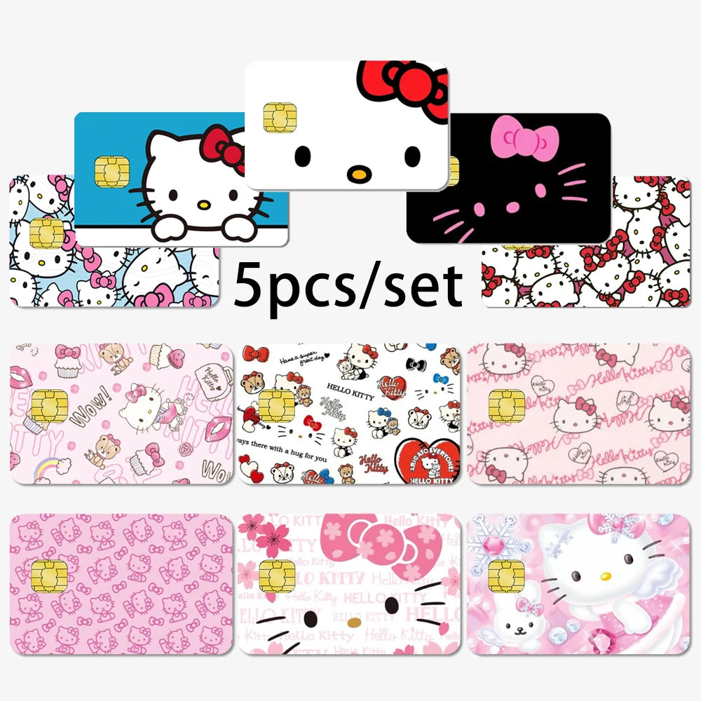 5pcs Hello Kittys Credit Debit Card Sticker Anime kt Pochacco cute Diy Waterproof Poker Sticker Film Tape Skin for Small Chip