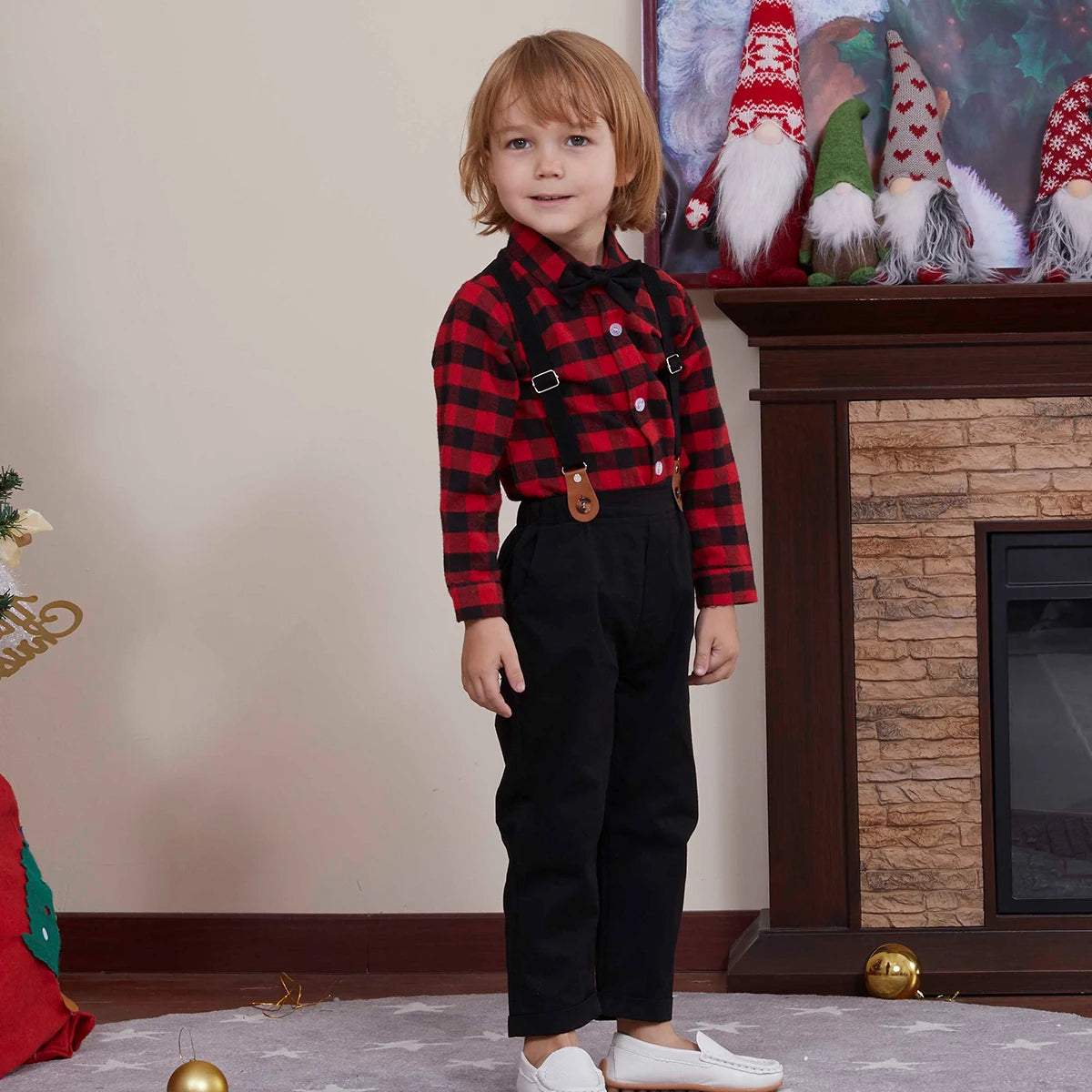 Baby Christmas Outfit Boy Kids Gentleman Formal Suit Toddler Suspenders Clothing Set Infant Party Dress Shirt