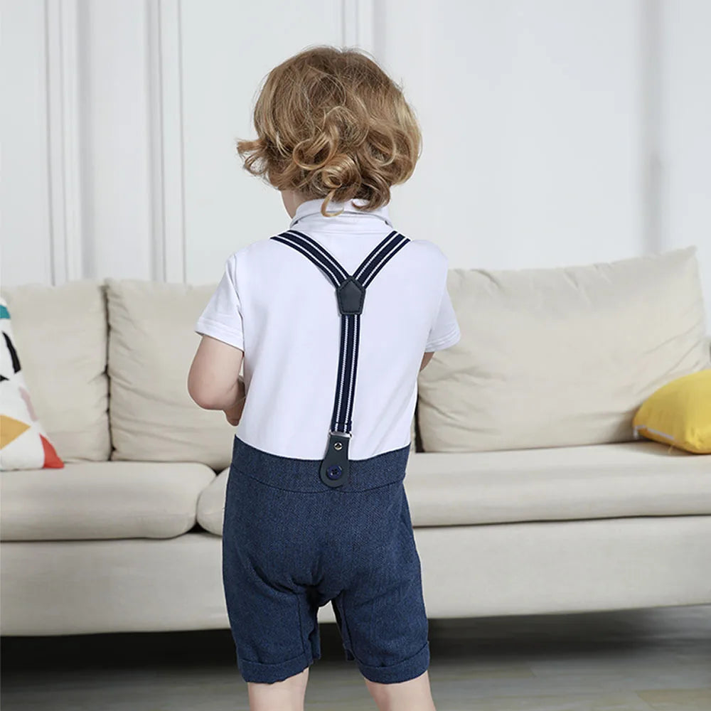 Baby Clothing Set Newborn Infant Wedding Gentleman Outfit Boys Birthday Party Formal Suit Suspender Bow Tie Romper 3PCS