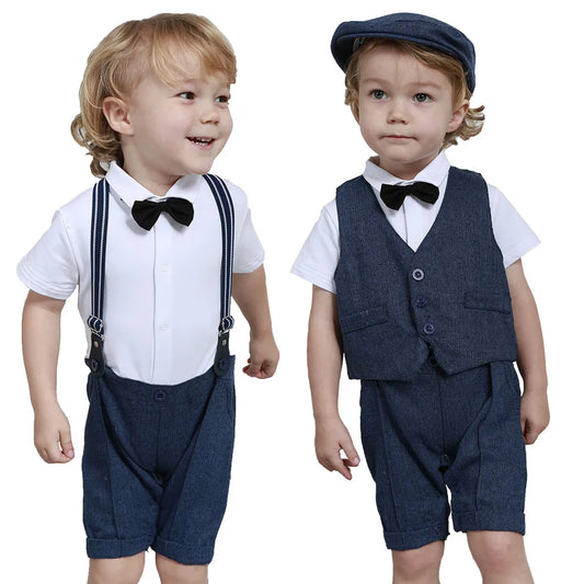 Baby Clothing Set Newborn Infant Wedding Gentleman Outfit Boys Birthday Party Formal Suit Suspender Bow Tie Romper 3PCS