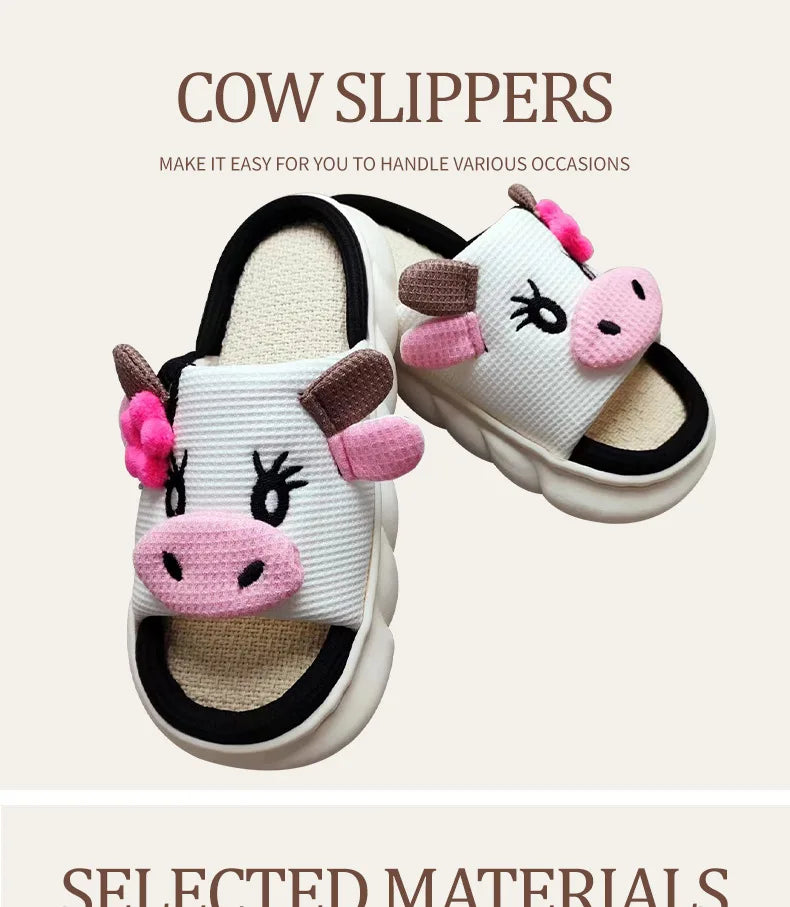 Casual Platform Slippers Women Home Cute Cartoon Cow Designer Shoes Girls Fashion Popular Elegant Indoor Slipper Flats Open Toe