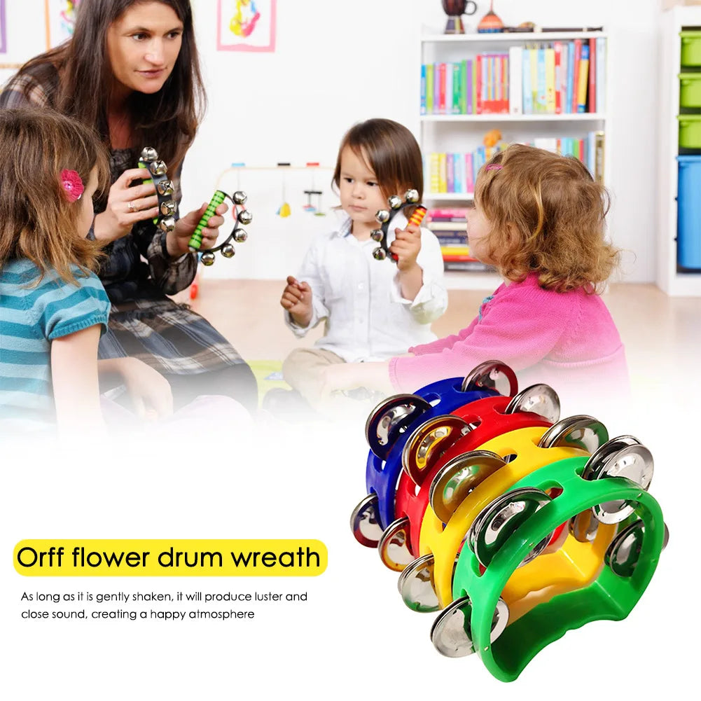 4pcs Tambourine Jingles Hand Rattle Bell Orff Percussion Musical Educational Instruments for Party Kid Game Toys