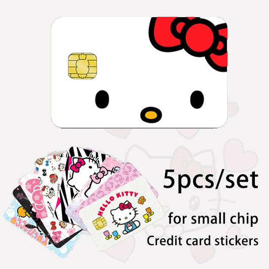 5pcs/set Sanrios Hello Kitty Credit Debit Card Sticker Anime Pochacco Diy Waterproof Poker Sticker Film Tape Skin for Small Chip