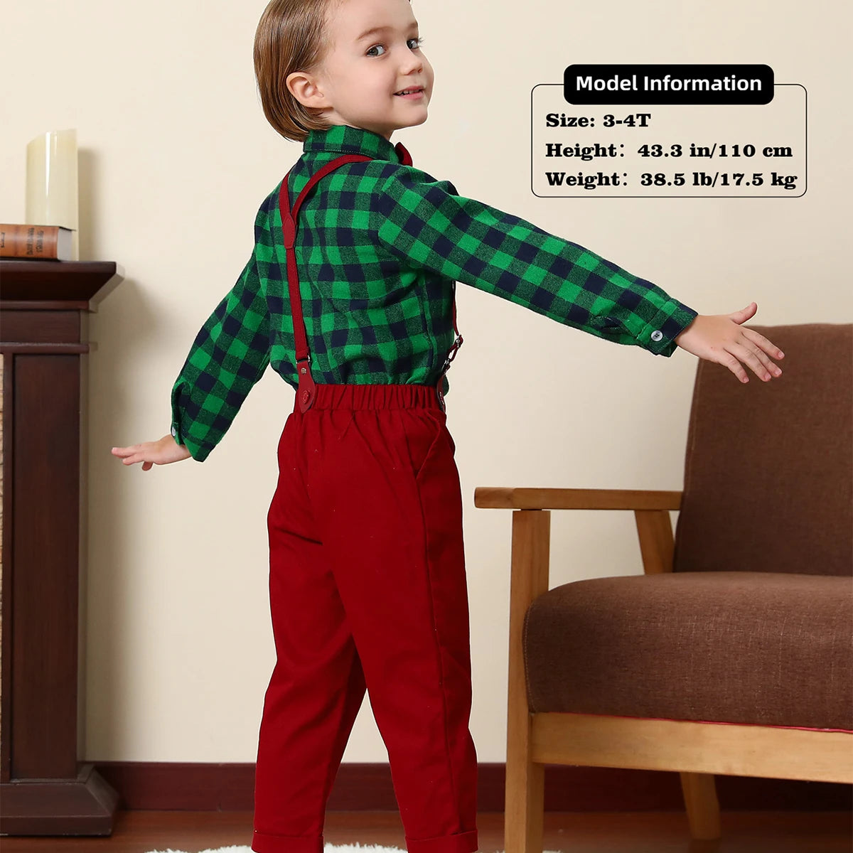 Baby Christmas Outfit Boy Kids Gentleman Formal Suit Toddler Suspenders Clothing Set Infant Party Dress Shirt