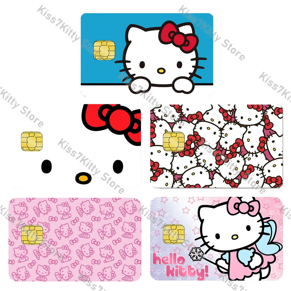 5pcs/set Sanrios Hello Kitty Credit Debit Card Sticker Anime Pochacco Diy Waterproof Poker Sticker Film Tape Skin for Small Chip