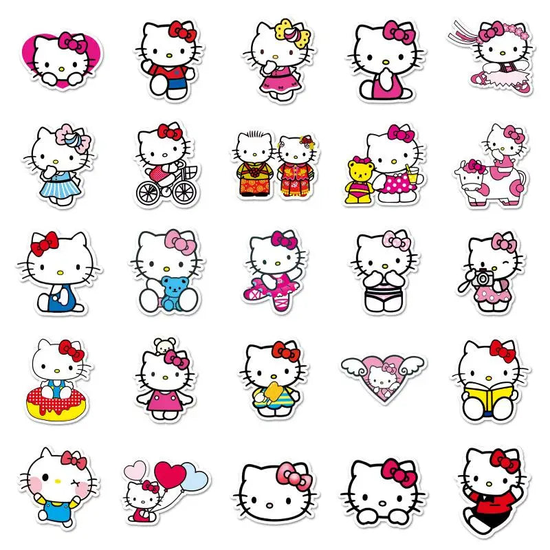 100Pcs Anime Miniso Sanrio Hellokitty Stickers Cartoon Cute Decorative Waterproof Notebook Sweet Stickers Girl's Gift Toy