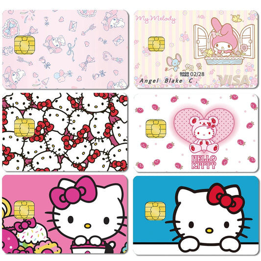 Sanrio Hello Kitty My Melody Poker Sticker Film Tape Skin for Credit Card Debit Card Kt Cat Waterproof Stickers Big Small Chip