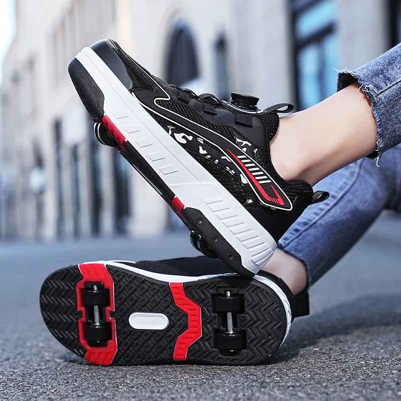 4 Wheels Roller Skate Deformation Shoes 2025 New Fashion Casual Kids Boys Girls Mesh Footwear Gift Game Boots Children Sneakers