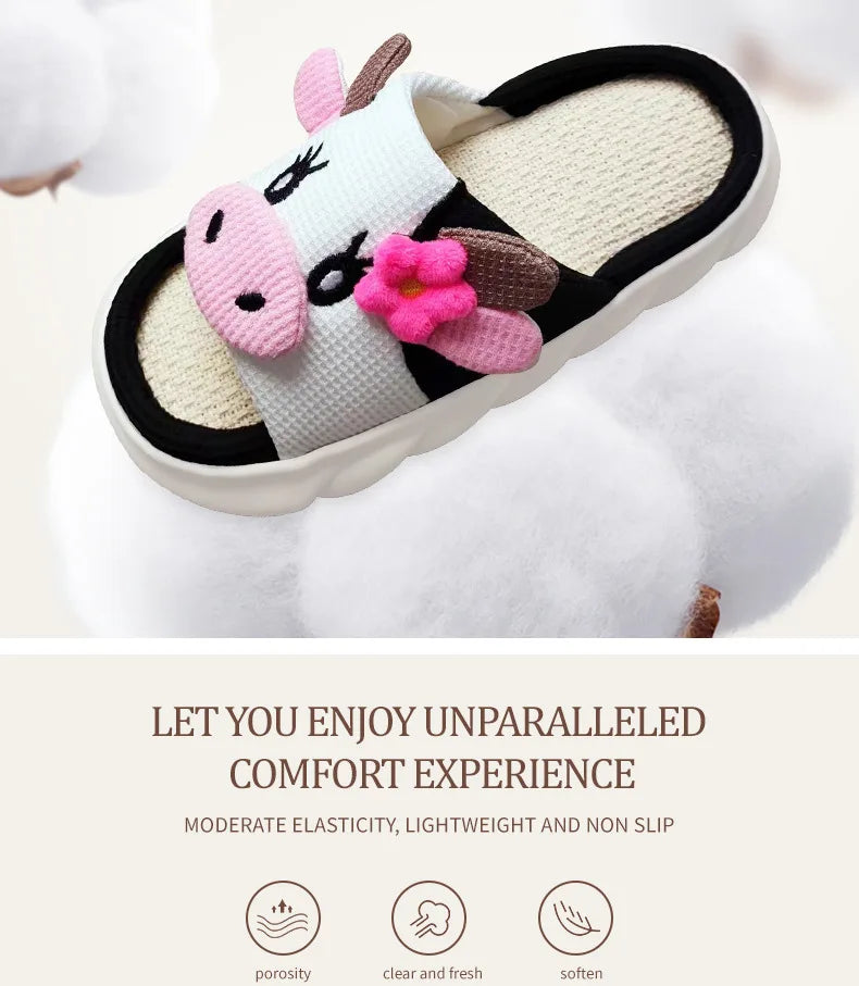 Casual Platform Slippers Women Home Cute Cartoon Cow Designer Shoes Girls Fashion Popular Elegant Indoor Slipper Flats Open Toe