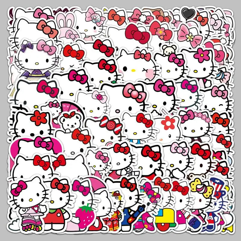 100Pcs Anime Miniso Sanrio Hellokitty Stickers Cartoon Cute Decorative Waterproof Notebook Sweet Stickers Girl's Gift Toy