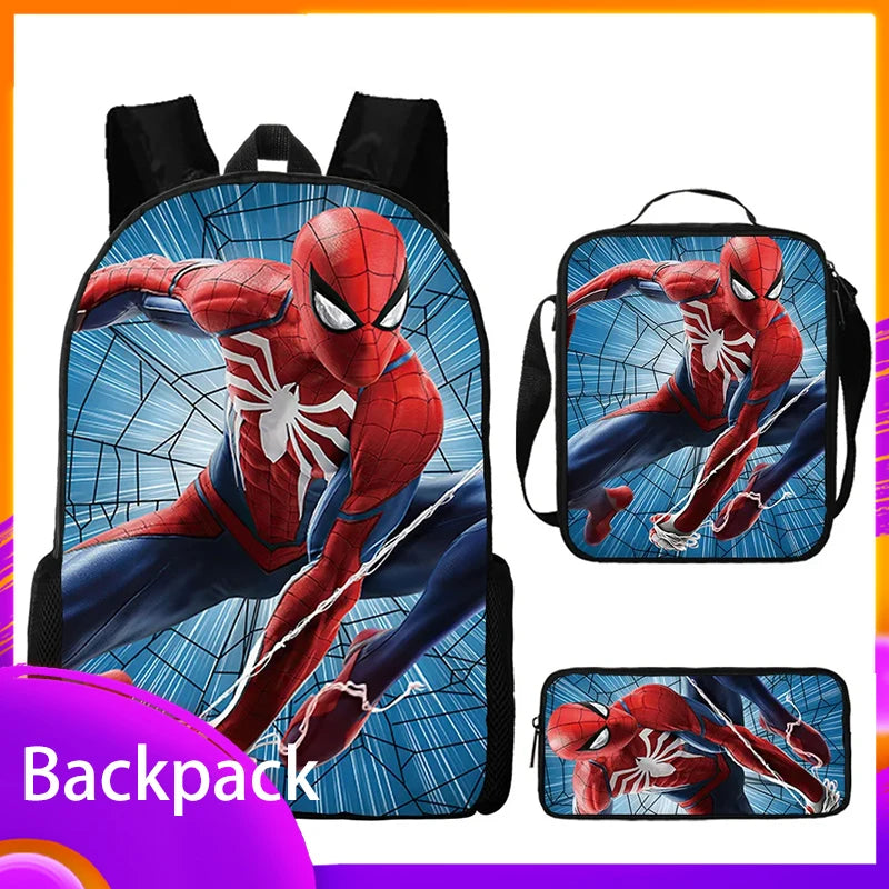 3pcs/set Spider Man Students Backpack Pencil Case Messenger Bag Wear-resistant Lightening Breathable Waterproof Schoolbag