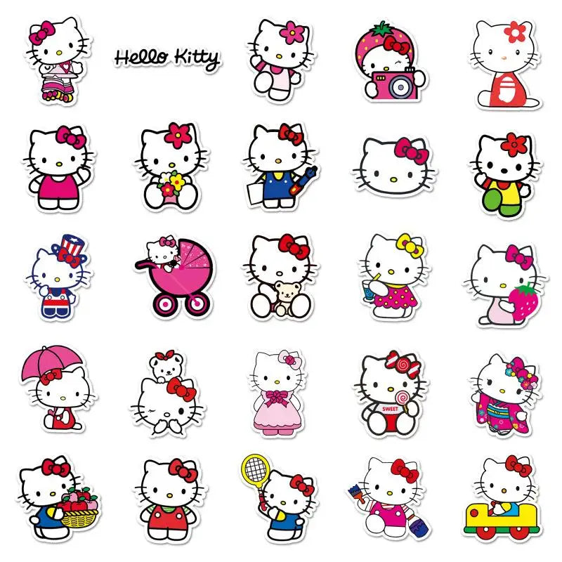 100Pcs Anime Miniso Sanrio Hellokitty Stickers Cartoon Cute Decorative Waterproof Notebook Sweet Stickers Girl's Gift Toy