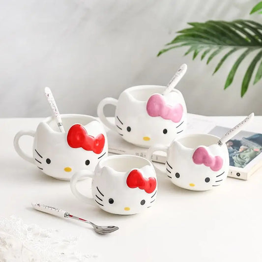 Anime Sanrio Hello Kitty Ceramic Mug Milk Coffee Cup Kawaii Home Cute Cartoon Shape Embossed Mug Couple Water Cup Breakfast cup