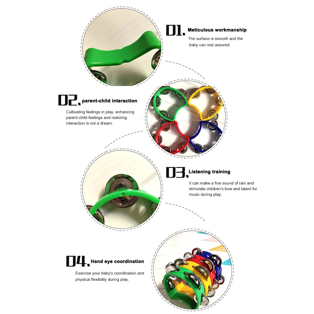 4pcs Tambourine Jingles Hand Rattle Bell Orff Percussion Musical Educational Instruments for Party Kid Game Toys