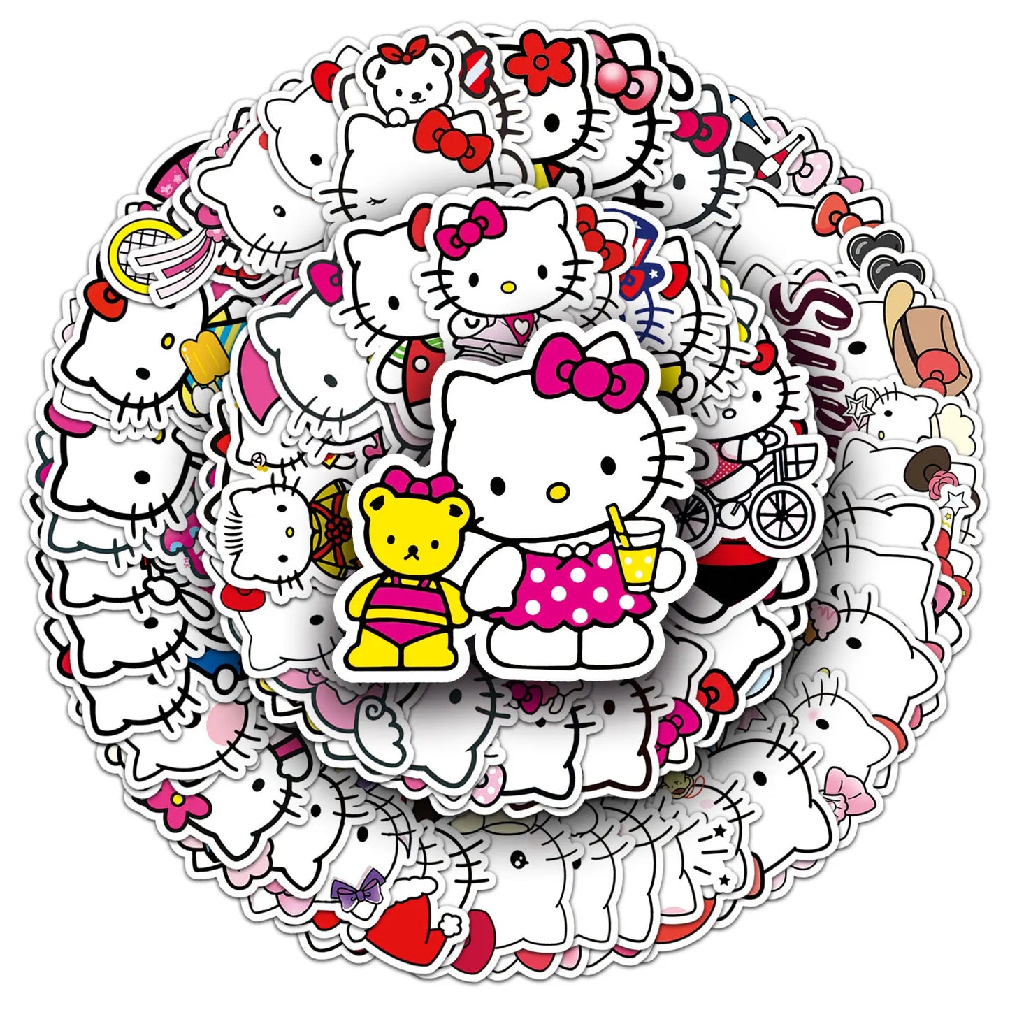 100Pcs Anime Miniso Sanrio Hellokitty Stickers Cartoon Cute Decorative Waterproof Notebook Sweet Stickers Girl's Gift Toy