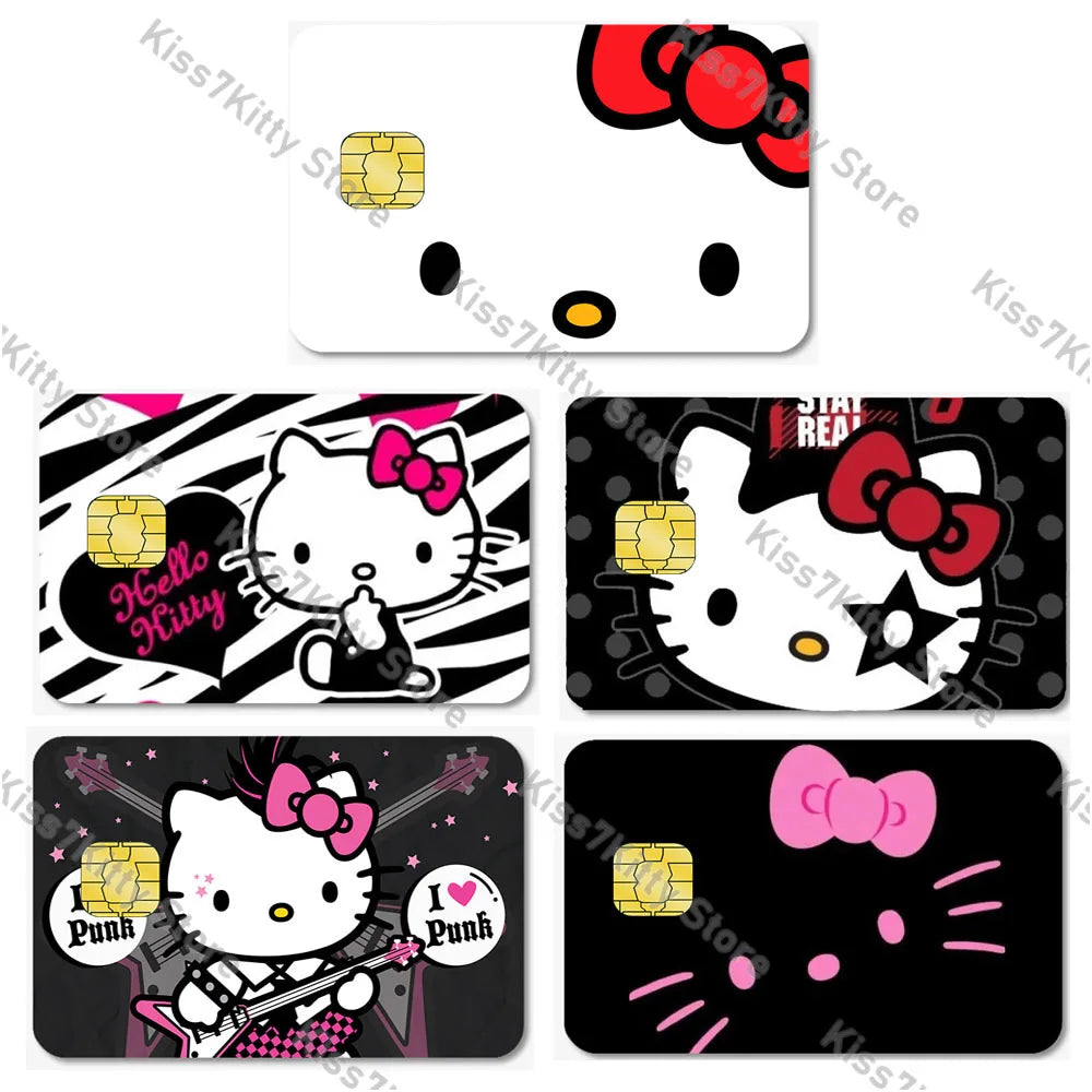 5pcs/set Sanrios Hello Kitty Credit Debit Card Sticker Anime Pochacco Diy Waterproof Poker Sticker Film Tape Skin for Small Chip